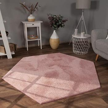 Alfombra Hexagonal Rosa Lavable en Lavadora de Pelo Largo Suave 150x170 cm