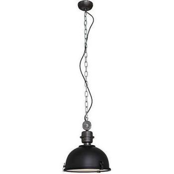 Lámpara Colgante Industrial Dome Tough Guy Negra Mate, Cristal Mate y Metal