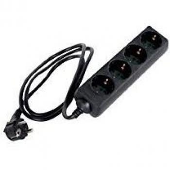 Base Múltiple Perel EB4BL-G con 4 Tomas, Cable de 1.5m y Toma de Tierra Lateral en Color Negro