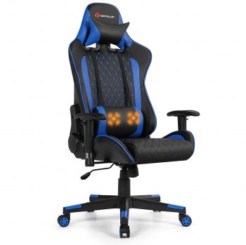 Ergonomic Massage Gaming Chair with Lumbar Support and Headrest - Black and Blue Edition