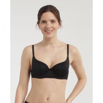 Sujetador DIM con aro preformado de microfibra con encaje, cierre de tres posiciones, sin aros, demi microfibra, color negro (Black), talla 100C