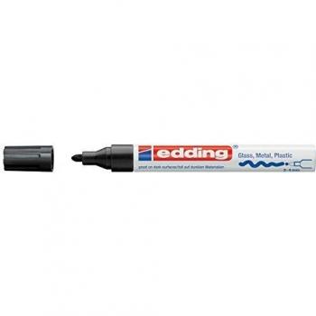 EDDING Marcador Permanente de Pintura Brillante 750, Negro, Punta Redonda 2-4 mm, Impermeable para Vidrio, Piedra, Madera, Plástico y Papel