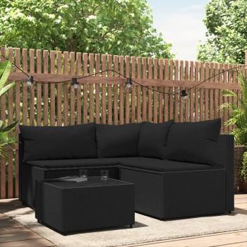 Sofá de jardín de 4 piezas con almohadas negras en Polyrattan