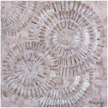 Eclectic Home Hogar Pintura Círculos Plata-Crema Lienzo 100 X 100 Cm Bastidor Madera PLATA-CREMA