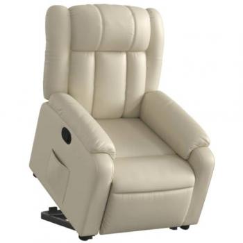 Sillón Reclinable Elevable de Cuero Artificial Color Crema