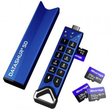iStorage datAshur SD Secure USB-C 3.2 Flash Drive with Built-in microSD Card Reader - 256GB