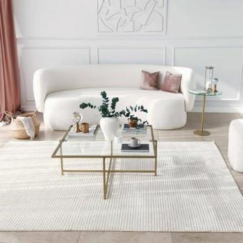Mesa de café Dabih, Mesa de centro baja con revistero para sofá y estante de sala, 85x85h35 cm, Dorada