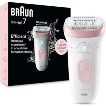 Depiladora Braun Silk-épil 7 7-000 Wet & Dry, color rosa y blanco, tecnología de depilación en húmedo y seco, cabezal flexible que se adapta a las curvas del cuerpo, sistema de pinzas