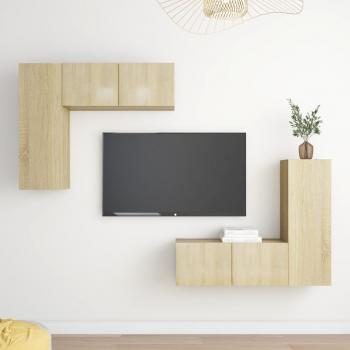 Set de Muebles de Salón TV 4 Piezas en Madera de Ingeniería Color Roble Sonoma, Dimensiones 80 x 30 x 30 cm, Incluye Mueble TV y Mesa de TV