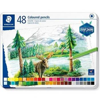 STAEDTLER 146C M48 - DESIGN JOURNEY Lápices de colores con mina blanda, alta pigmentación, forma hexagonal clásica, Estuche metálico con 48 lápices en colores intensos. Colores surtidos.