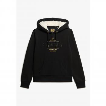 Superdry Women's Luxe Metallic Logo Hoodie in Black, Size 36