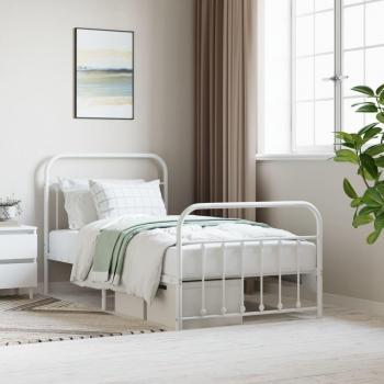 vidaXL Metal Bed Frame without Mattress with Footboard White 100x190cm