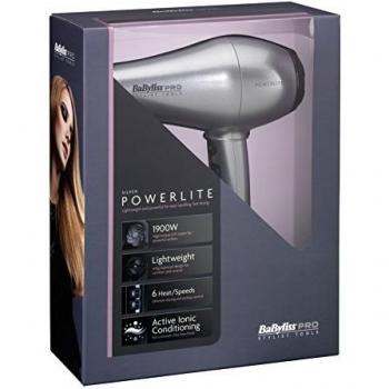 Secador de Pelo Babyliss Pro Powerlite 1900W Ligero Iónico Plata