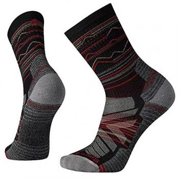 Calcetines de Senderismo Smartwool Hike Light Cushion Mountain Range Pattern Crew, color negro y rojo, talla M, unisex adulto