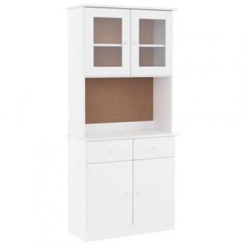 Aparador Alto ALTA Blanco 77x35x165 cm Madera Maciza de Pino, Mueble de Almacenaje Moderno con Puertas y Cajón