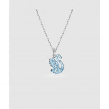 Swarovski Iconic Swan Pendant Necklace - 43cm, Rhodium Plated, Blue Crystal, Adjustable Length