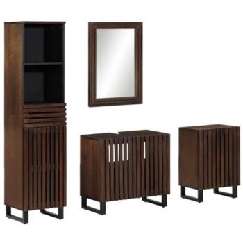 Conjunto de muebles de baño 4 piezas madera maciza de mango Marrón