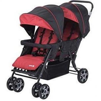 Safety 1st Teamy Cochecito gemelar y hermaños, Silla de paseo gemelar plegable, carrito gemelos doble, ligero y compacto, color Red Chic