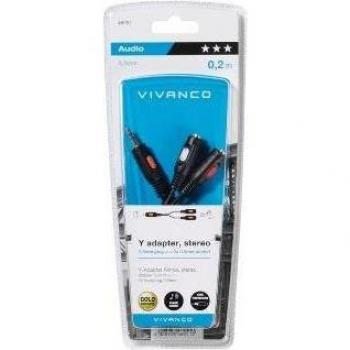Cable Adaptador Minijack 3.5mm Macho a 2x Minijack 3.5mm Hembra 20cm Negro