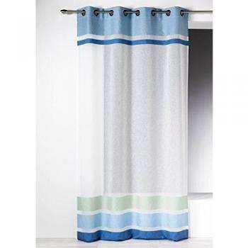 Cortina Voil de Etamina con Rayas Azules y Bordes Superior e Inferior 140x240 cm