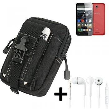 Bolsa del cinturón / funda para Alcatel One Touch Pop 4, negro + auriculares | compartimientos adicionales con el espacio para el banco de la energía, disco duro, etc. - K-S-Trade