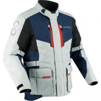 Bering Siberia Chaqueta textil de moto impermeable Gris Rojo Azul (M)