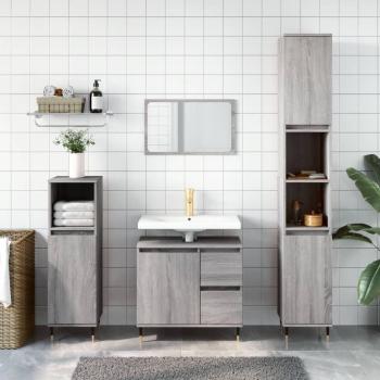 Set de muebles de baño 3 piezas gris Sonoma madera contrachapada multicapa