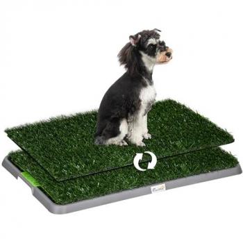 Inodoro para Perros PawHut con 2 Céspedes Artificiales y Bandeja Rejilla, Entrenamiento Interior/Exterior 67x41x3.5 cm Verde