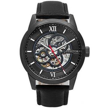 Heritor Automatic Men's Skeleton Watch with Black Leather Band and Stainless Steel Case