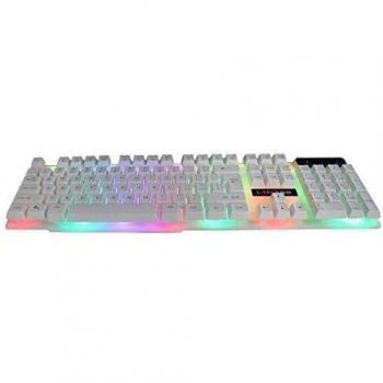 L-TECH V50 Impermeable Teclado para Juegos Reino Unido Diseño 7 colores retroiluminada LED USB Cable Gaming Keyboard Blanco