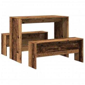 Mesa y bancos de comedor 3 pzas madera de ingeniería envejecida
