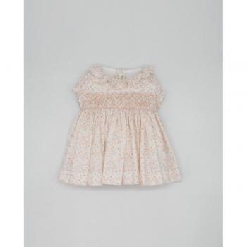 Vestido de bebé niña Fina Ejerique bordado a mano con delicadas flores en color rosa suave