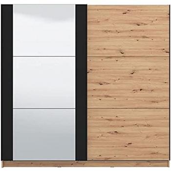 Armario 2 Puertas Correderas PHILADELPHIE con Espejo - 217 cm - Color Roble y Negro