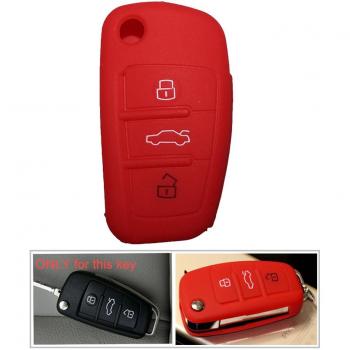 Tuqiang® 1 funda de silicona roja para llave de coche Audi de colores, 3 botones, mando a distancia plegable