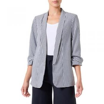 Pieces Women's Bosella 3/4 Printed Blazer in Black Houndstooth