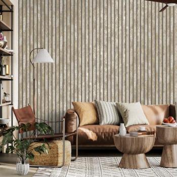 Natural Hybrid Tactile Metallic Wood Panel Wallpaper