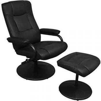 Black Faux Leather TV Armchair with Footstool