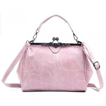 LUI SUI Bolso Retro de Mujer, Monedero de Cuero de PU Bolso de asa Superior Vintage Bolso de Hombro Crossbody Kiss Lock para Damas