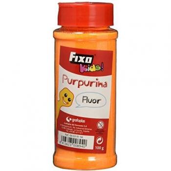 Fixo Kids 39156 - Purpurina para manualidades color naranja fluorescente. Bote de 100 gramos con dosificador tipo salero.