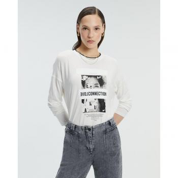 Camiseta de mujer de manga larga con dibujo frontal cuello redondo