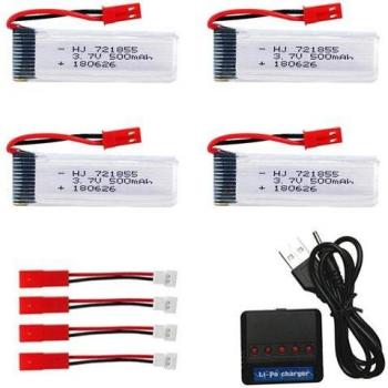Batería LiPo Recargable 3.7V 500mAh - Set de 4 Piezas para Drones RC UDI U817 U818A, WLtoys V959 V212