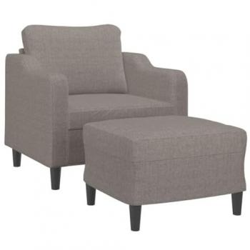Sillón con Taburete Tela Gris Taupe 60 cm, Silla con Respaldo, Reposabrazos, Sofá de Relax para Salón Hogar
