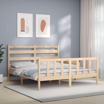 Cama solar sin colchón 160x200 cm en madera maciza de pino con estructura de cama y cabecero en color marrón