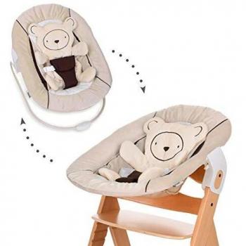 Hauck Alpha Bouncer - 3 en 1 para recién nacido, hamaca de tejido suave, combinable con trona de madera evolutiva Alpha+ y Beta+ de HAUCK, incluido reductor, mecedora para bebes, Hearts Beige
