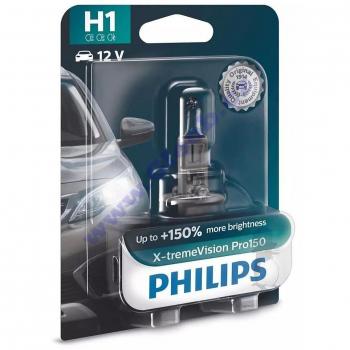 Bombilla Halógena H1 Philips X-tremeVision Pro150, 12V, 55W, +150% de luminosidad, blister individual