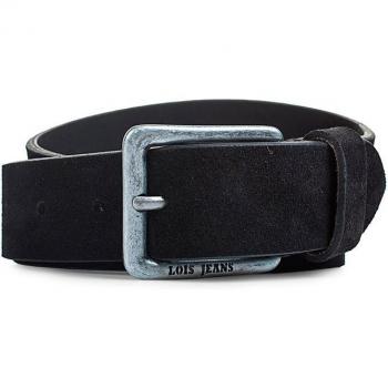 Cinturón de hombre Lois en piel aterciopelada negra, cuero genuino, hebilla de metal, ideal para uso diario