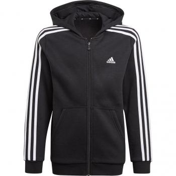 Adidas 3 Stripes Full Zip Sudadera Con Cremallera Chicos - Negro, Blanco