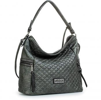 Lois - 94870 Bolso Bandolera Hobo Ajustable. Asa Grande y Bandolera. Cierre con Cremallera. Bolsillo detrás con Cremallera. Incluye Llavero. Piel sintética Polipiel, Color Gris Metalizado