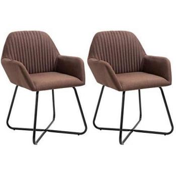Brown Fabric Dining Chairs Set of 2