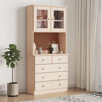 Aparador alto ALTA de madera maciza de pino 77x35x165 cm, mueble de almacenaje de salón, armarios con puertas, cajón de madera, buffet para salón moderno, armario auxiliar y armario